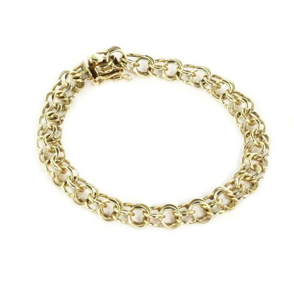 Jewelry - Vintage 14k Yellow Gold Double Ring Charm Bracelet